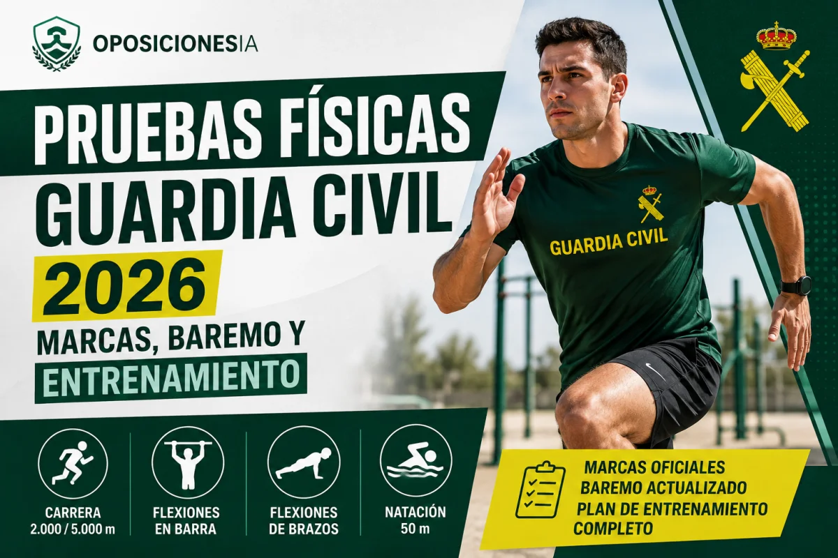 Pruebas físicas de la Guardia Civil 2026: marcas, baremo oficial y plan de entrenamiento