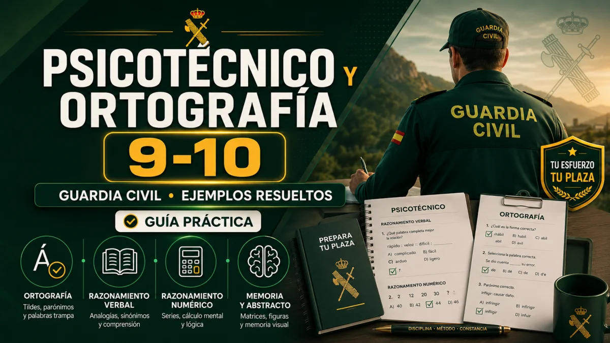 Cómo sacar 9-10 en psicotécnico y ortografía de la Guardia Civil: guía práctica con ejemplos resueltos